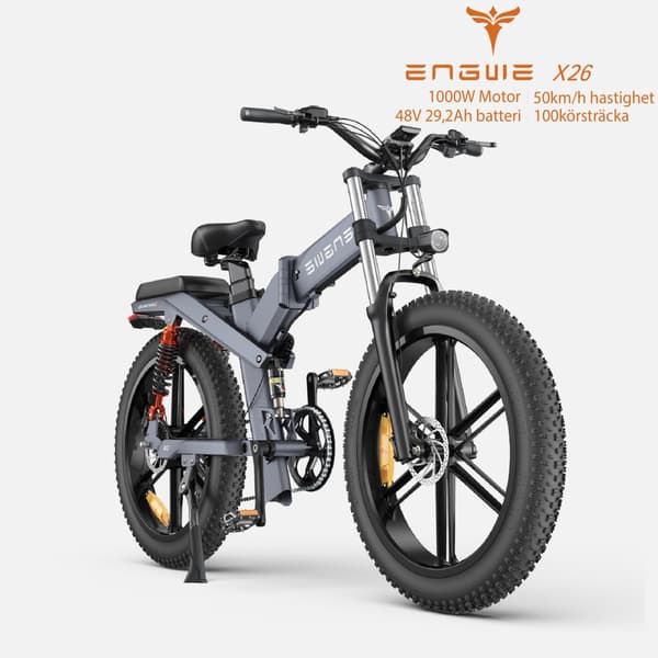 ENGWE X26 150km räckvidd, 19.2AH + 10AH batteri, 25km/h hastighet, 1000W motor, 26-tums däck, hydraulisk skivbroms hopfällbar elcykel för vuxna
