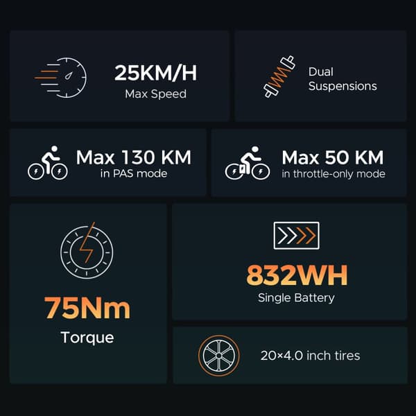 ENGWE MileZoom1 250W motor, 15,6/31,2AH batteri, 25km/h hastighet, 130/260km räckvidd, 20*4,0 tum däck, hydraulisk skivbroms elcykel för vuxna