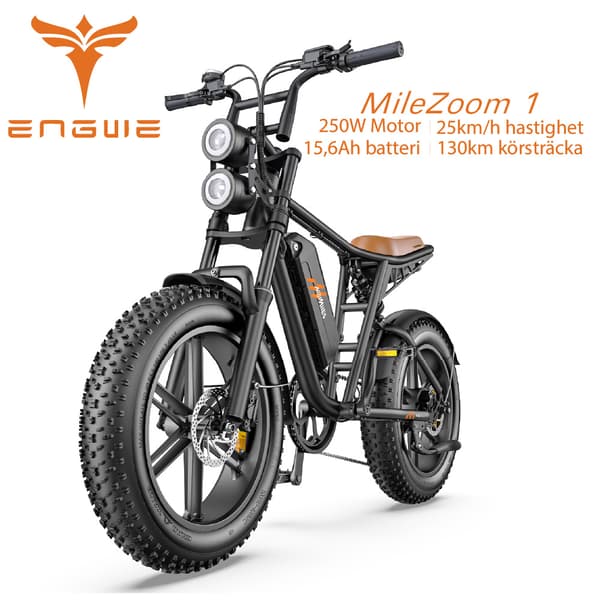 ENGWE MileZoom1 250W motor, 15,6/31,2AH batteri, 25km/h hastighet, 130/260km räckvidd, 20*4,0 tum däck, hydraulisk skivbroms elcykel för vuxna Svart 15.6Ah