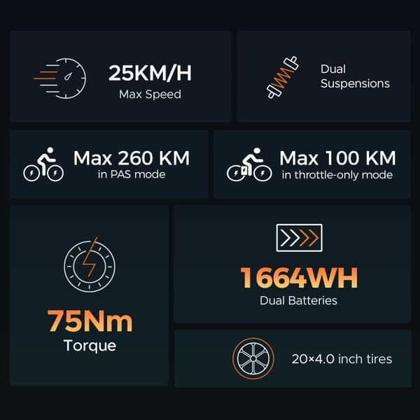 ENGWE MileZoom1 250W motor, 15,6/31,2AH batteri, 25km/h hastighet, 130/260km räckvidd, 20*4,0 tum däck, hydraulisk skivbroms elcykel för vuxna
