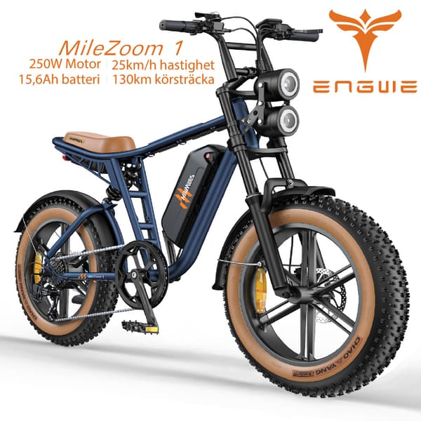 ENGWE MileZoom1 15,6/31,2AH batteri, 250W motor, 25km/h hastighet, 130/260km räckvidd, 20*4,0 tum däck, hydraulisk skivbroms elcykel för vuxna Blå 15.6Ah