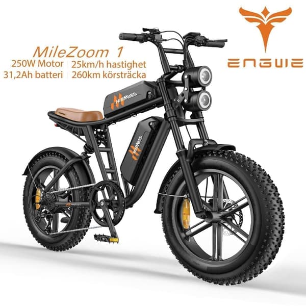ENGWE MileZoom1 15,6/31,2AH batteri, 250W motor, 25km/h hastighet, 130/260km räckvidd, 20*4,0 tum däck, hydraulisk skivbroms elcykel för vuxna