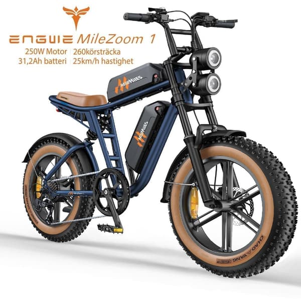ENGWE MileZoom1  130/260km räckvidd, 15,6/31,2AH batteri, 250W motor, 25km/h hastighet,20*4,0 tum däck, hydraulisk skivbroms elcykel för vuxna Blå 31.2Ah