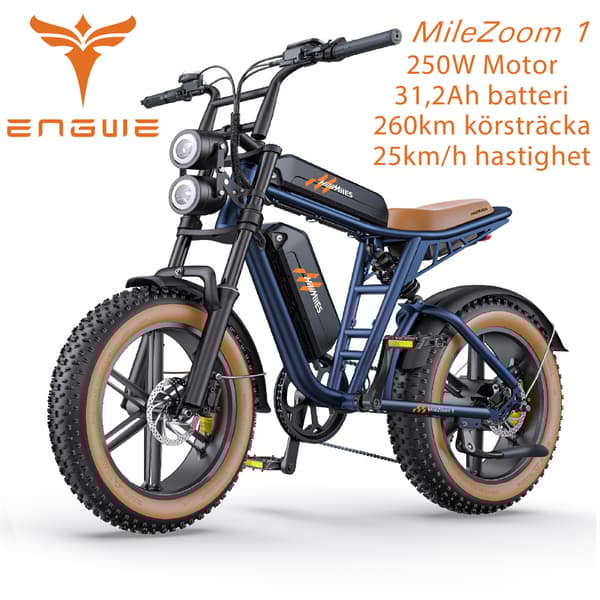ENGWE MileZoom1  15,6/31,2AH batteri, 130/260km räckvidd, 250W motor, 25km/h hastighet,20*4,0 tum däck, hydraulisk skivbroms elcykel för vuxna Blå 31.2Ah