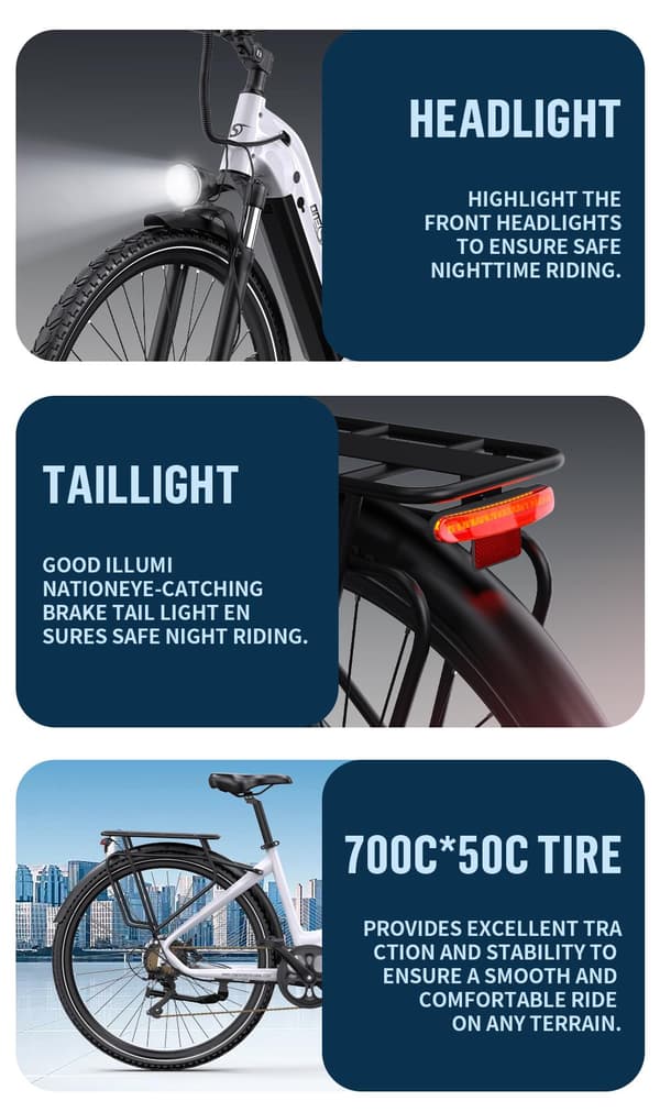 Onesport OT05 Pro sähköpyörä, 250 W moottori, 22,5 Ah akku, 700C*50C rengas, vääntömomenttianturi, hydraulinen jarru