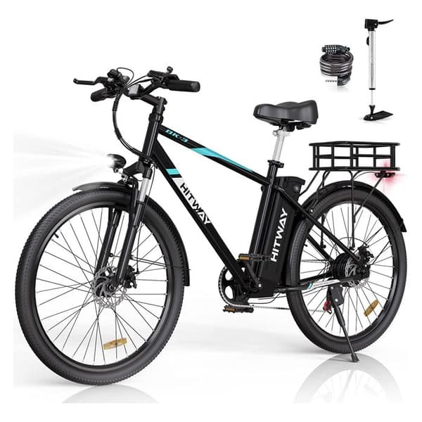 HITWAY 26" VAE elcykel - 250W motor - Avtagbart 36V/14Ah litiumbatteri - 7 hastigheter + HITWAY bakre Pnanier