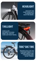 Miniatyrbild 10 av 11: Onesport OT05 Pro elcykel 140 km räckvidd, 250 W motor, momentsensor, Shimano 7-växlad justerbar sadel
