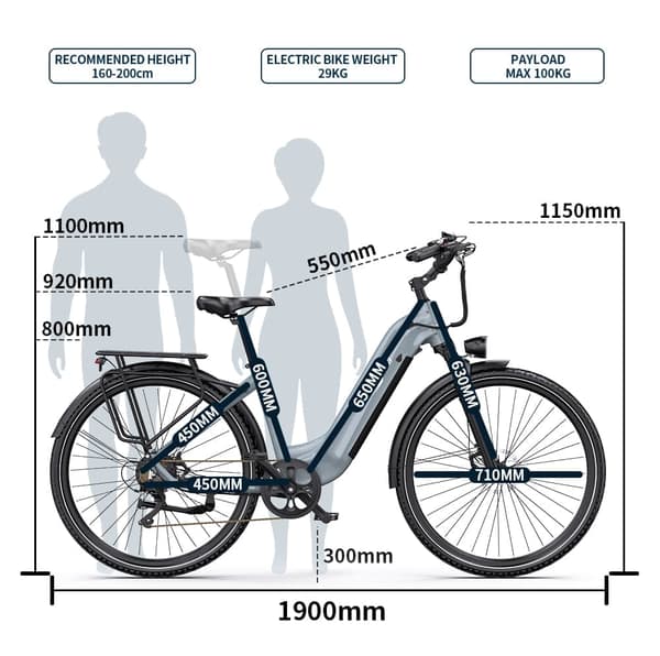 Onesport OT05 Pro Elcykel - 140 km räckvidd, momentsensor, 7-växlad Shimano, IPX4 vattentät - Lättviktspendlare i aluminium