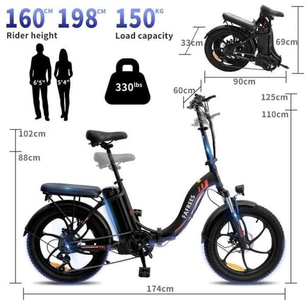 Elcykel FAFREES F20, 20 tum, hopfällbar ram, 7 växlar, avtagbart batteri 15AH