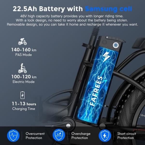 Fällbar elcykel FAFREES F20 Max Batteri Samsung 48V 22,5 Ah - Räckvidd 160 km - 500 W - 20*4.0 tum - Svart