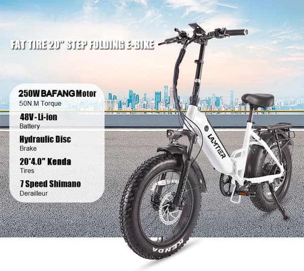 Lamtier 57A foldbar elcykel | 48V 13A batteri | 250W BAFANG motor | 25 km/t tophastighed | Hydrauliske skivebremser