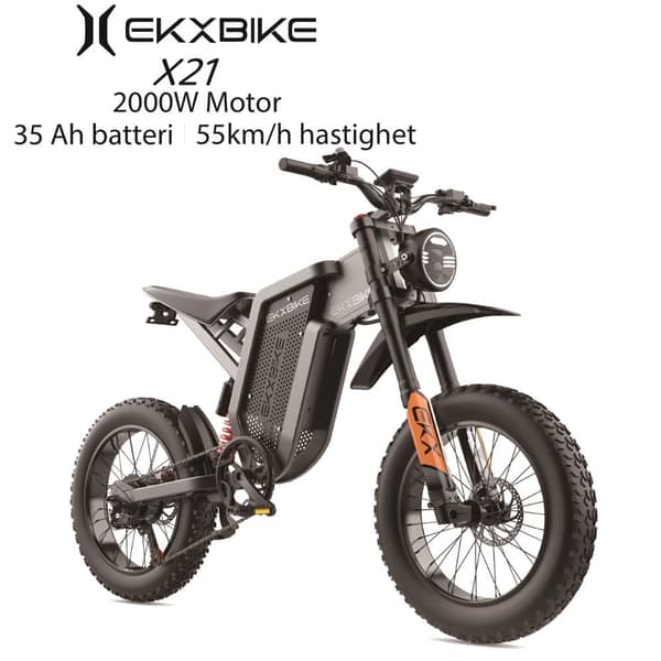 EKX X21 2000W motor, 35AH Li-ion batteri, 55km/h hastighet, 20*4.0 off-road däck, hydraulisk skivbroms Mountain E-bike