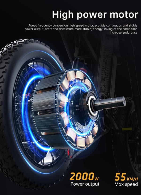 EKX X21 35AH Li-ion batteri, 2000W motor, 55km/h hastighet, 20*4.0 off-road däck, hydraulisk skivbroms Mountain E-bike