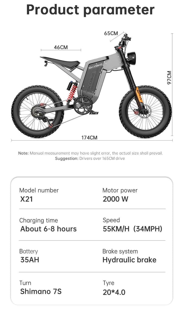 EKX X21 35AH Li-ion batteri, 2000W motor, 55km/h hastighet, 20*4.0 off-road däck, hydraulisk skivbroms Mountain E-bike