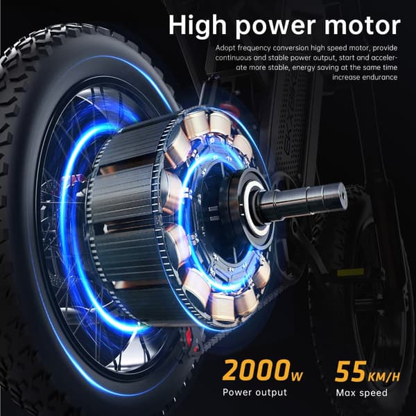 EKX X21 2000W motor, 55km/h hastighet, 35AH Li-ion batteri, 20*4.0 off-road däck, hydraulisk skivbroms Mountain E-bike