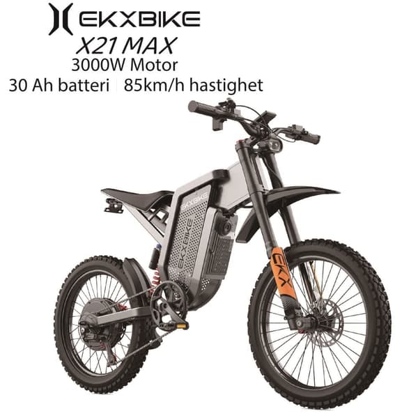 EKX X21 Max 3000W motor, 85km/h hastighet, 30AH Li-Ion batteri, 19-tums offroad-däck, hydrauliska skivbromsar Mountain e-bike