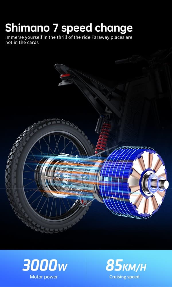 EKX X21 Max 3000W motor, 85km/h hastighet, 30AH Li-Ion batteri, 19-tums offroad-däck, hydrauliska skivbromsar Mountain e-bike
