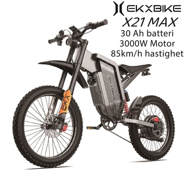 EKX X21 Max 3000W motor, 85km/h hastighet, 30AH Li-Ion batteri, 19-tums offroad-däck, hydrauliska skivbromsar Mountain e-bike