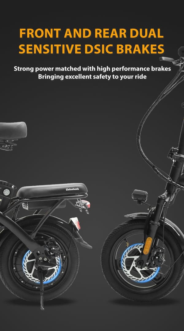 Elekwheels F3 14" Hopfällbar Elcykel: 48V/250W Motor, 75 km Räckvidd, Dubbla Skivbromsar & Stålpakethållare