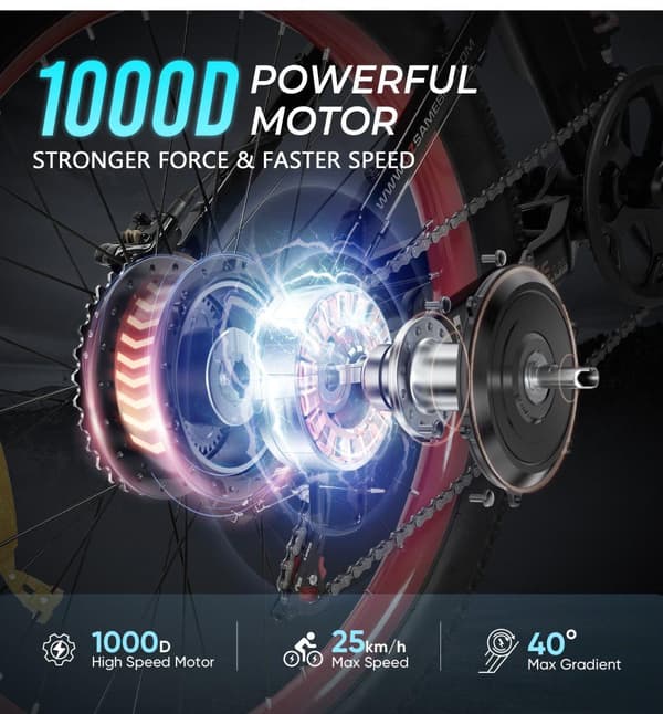 Sammenklappelig elcykel SAMEBIKE LO26-Plus, 1000W motor, 48V 15Ah batteri