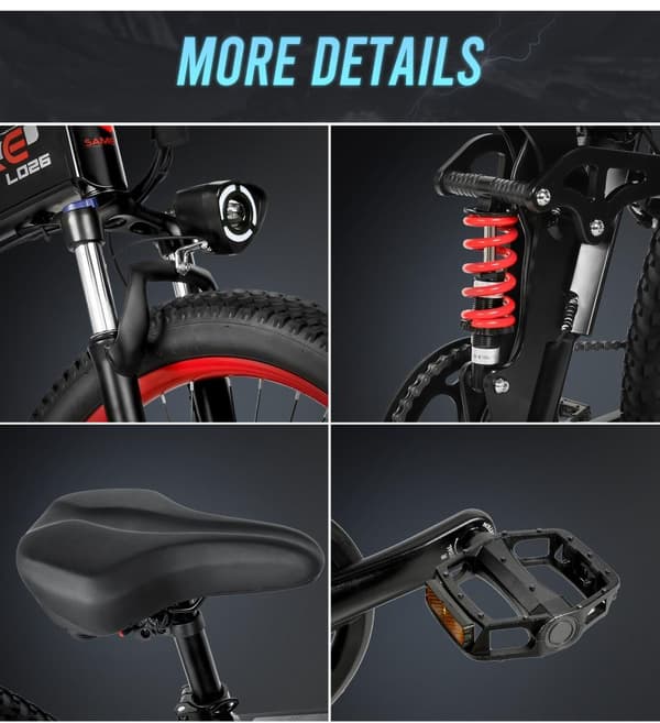 Sammenklappelig elcykel SAMEBIKE LO26-Plus, 1000W motor, 48V 15Ah batteri