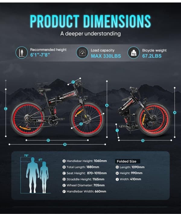 Taittuva sähköpyörä SAMEBIKE LO26-Plus, 1000 W moottori, 48 V 15 Ah akku