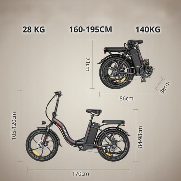 Städer Elcykel Fällbar. FAFREES F20+ 250W 36V 20AH 25KM/H 90KM