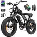 Miniatyrbild 1 av 6: Ridstar Q20 elektrisk cykel Räckvidd 80km Motor 1000W fullt fjädrad Shimano 7 växlar VTT fat bike Batteri 48V 15Ah Svart