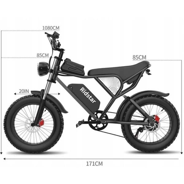 Ridstar Q20 Elcykel - 1000W - Avtagbart batteri 48V-15Ah - 7 Växlar SHIMANO - 20’’ Hjul Stora Däck