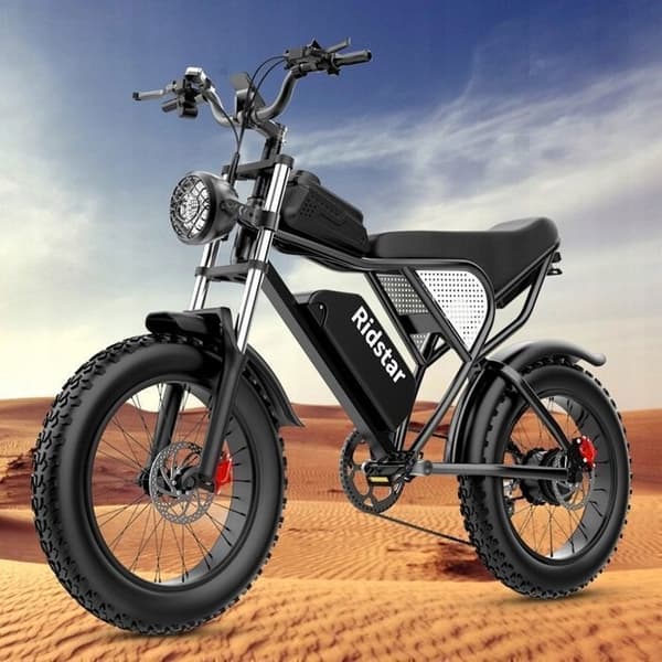 VTT Elcykel Ridstar Q20 motor 1000W (toppeffekt 1500W) 48V20AH 60-80km 50km/h Shimano 7 växlar terrängdäck 20"*4.0 Svart
