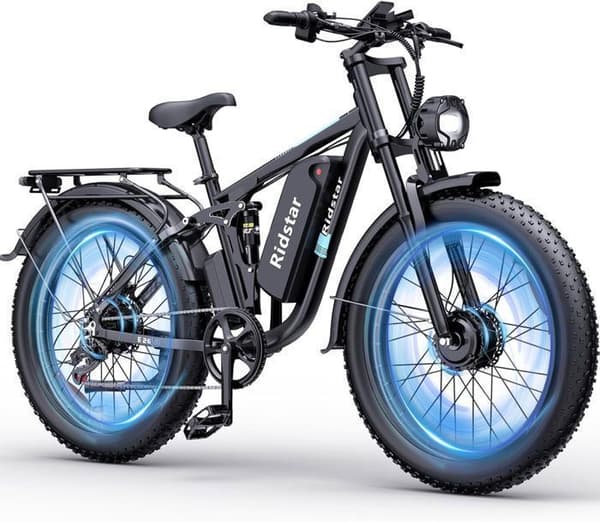 Elcykel-26"*4.0 terrängdäck-2000W motor-Avtagbart batteri 48V/23Ah-Räckvidd 40-60km-Shimano 7 växlar-Svart