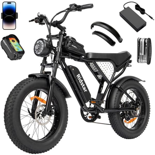 Ridstar Q20 elcykel 80km räckvidd 1000W motor fullfjädring Shimano 7-växlad mountainbike fat bike 48V15Ah batteri Svart