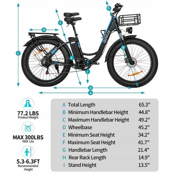 Växelförr Ridstar MN26 - 48V 1500W - Batteri 48V 20ah - Shimano 7 växlar - Mekanisk broms - 26"*4.0 terrängdäck