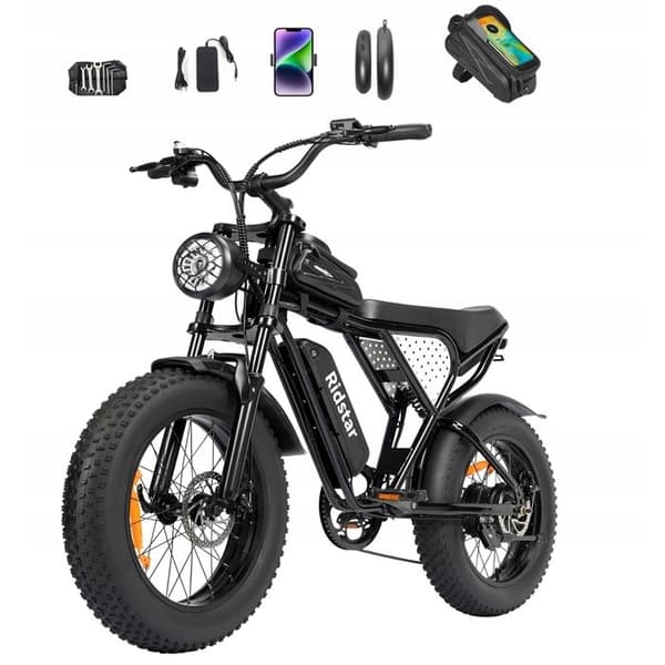 VTT Elcykel Ridstar Q20MIN 1000W 48V15Ah PAS-läge 80KM 20" 7 växlar Svart E-cykel Stad Snö Universitet Student