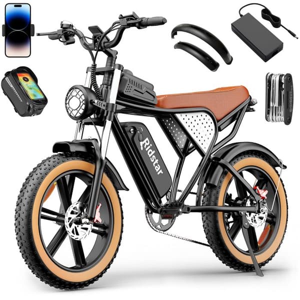 Elcykel-20"*4.0 terrängdäck-1500W motor-Avtagbart batteri 48V/20Ah-Räckvidd 80-120km-Shimano 7 växlar-Orange