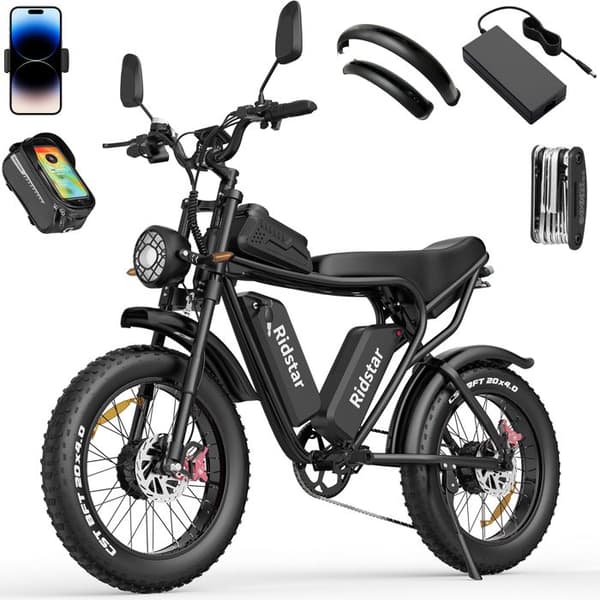 Elcykel-20"*4.0 terrängdäck-2000W motor-Avtagbart batteri 52V/40Ah-Räckvidd 80-120km-Shimano 7 växlar-Svart