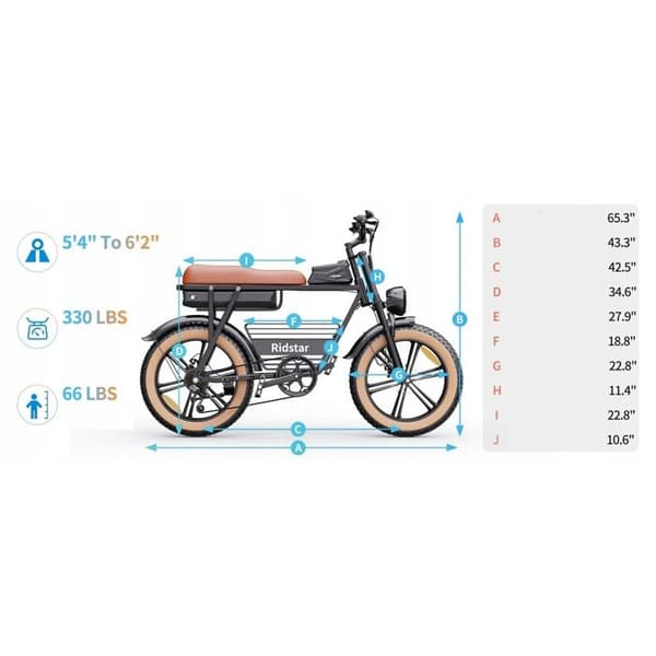 Elcykel RIDSTAR CR20 Motor 1500W - batteri 48V 20Ah - Max hastighet 45 km/h - Räckvidd 70 km - med däck 20"*4.0