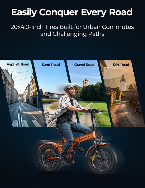 ENGWE EP-2 Boost Hopfällbar Elcykel, 20''* 4'' Terrängdäck, 48V13Ah Löstagbart Batteri, Räckvidd Upp till 120 km