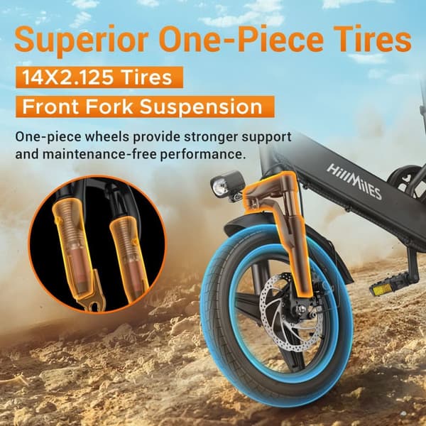 El-bycykel HillMiles Mile 1, 250W motor, 36V 10,4Ah batteri, 14 tommer foldbar, 25 km/t