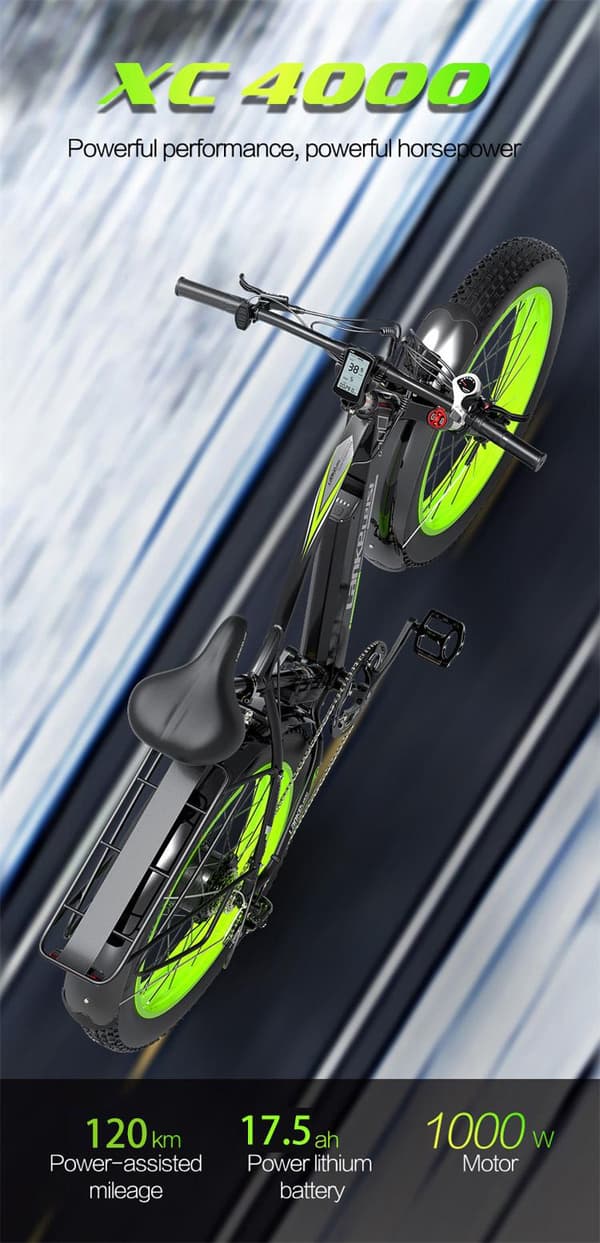 Elektrisk mountainbike med fatdæk LANKELEISI XC4000, motor 48V 1000W, 17,5Ah batteri,