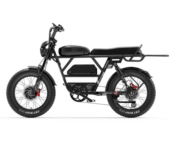 Elcykel LANKELEISI X-Black Knight, Moto Style, 2000W dubbelmotor, 48V 45Ah Samsung dubbelbatteri