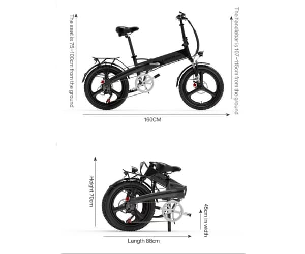 Hopfällbar elcykel för stadscyklar Lankeleisi G660, 500W 48V 12.8Ah, 20"