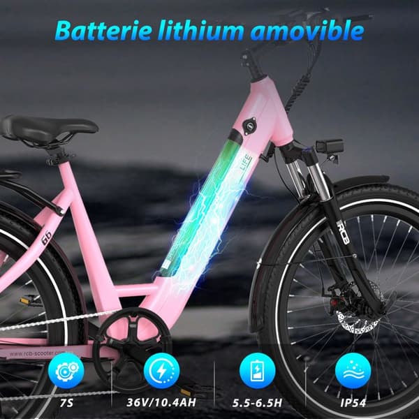 Elcykel 27,5" - E-bike 36V 10,4Ah|250W| Räckvidd 50KM | LCD-skärm | Skivbromsar| NFC| APP - RCB G6 Rosa