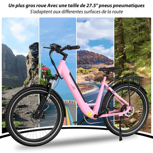 Elcykel 27,5" - E-bike 36V 10,4Ah|250W| Räckvidd 50KM | LCD-skärm | Skivbromsar| NFC| APP - RCB G6 Rosa