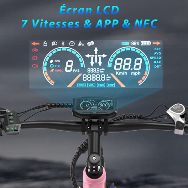 Elcykel 27,5" - E-bike 36V 10,4Ah|250W| Räckvidd 50KM | LCD-skärm | Skivbromsar| NFC| APP - RCB G6 Rosa