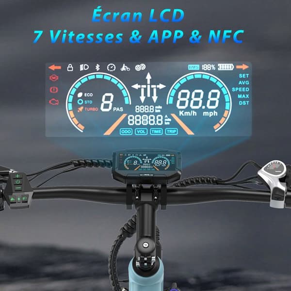 Elcykel 27,5" - E-bike 36V 10,4Ah|250W| Räckvidd 50KM | LCD-skärm | Skivbromsar| NFC| APP - RCB G6 Blå