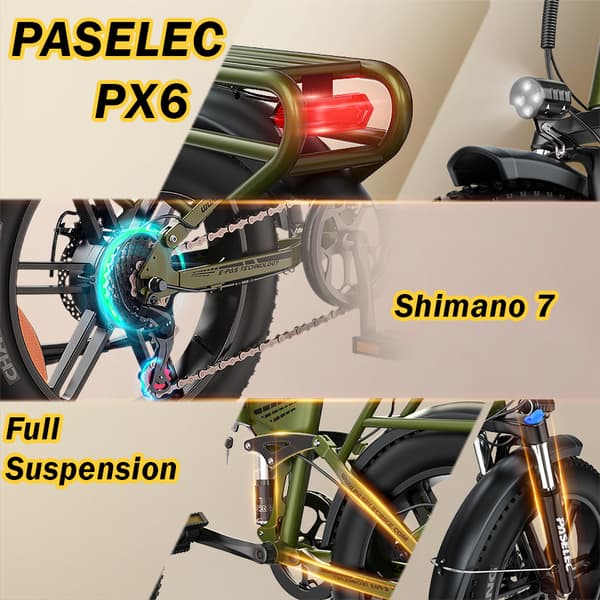 Elektrisk foldecykel PASELEC PX6, Motor 48V 750W, Fuld Affjedring