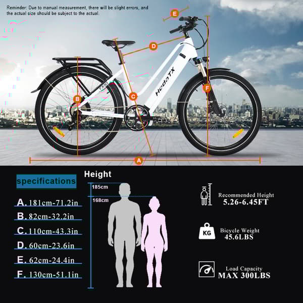 Elcykel för stadsbruk HedaTX TX10, 27,5", 500W motor 48V 19,2Ah batteri