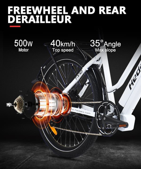 Elcykel för stadsbruk HedaTX TX10, 27,5", 500W motor 48V 19,2Ah batteri