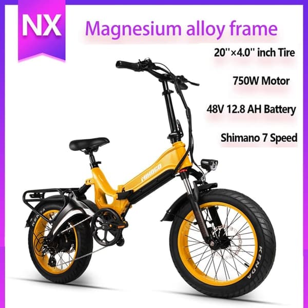 MIHOGO NX heldämpad elcykel, 750W motor, 40 km/h, 12.8AH batteri, appstyrning, hopfällbar ram i magnesiumlegering Gul Spoke wheel